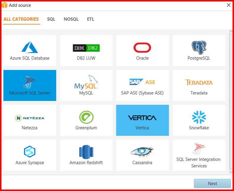 Picture showing selecting the Microsoft SQL Server as source database